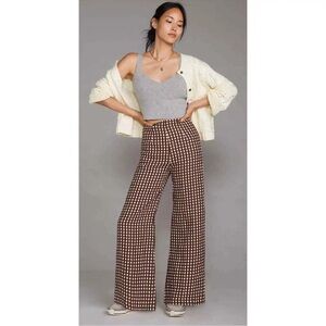Anthropologie X Faithfull The Brand Ottavio Wide Leg Mari Check Brown Pant US 8